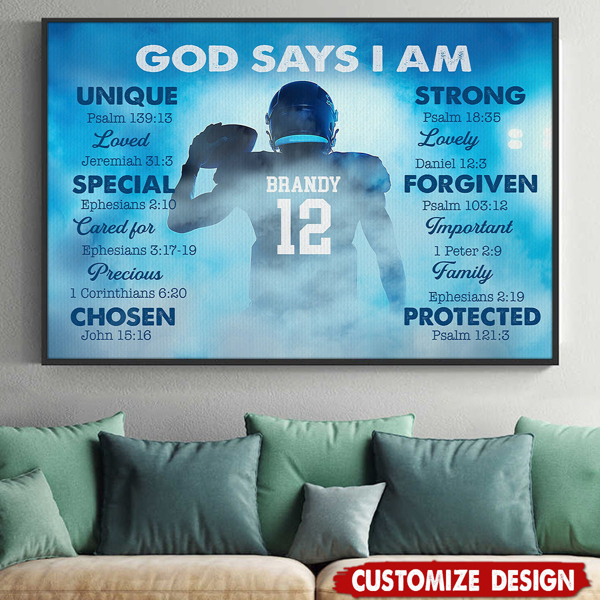 “God Says I Am” Personalized Football Poster / Canvas - Custom Gift for Boys & Football Lovers