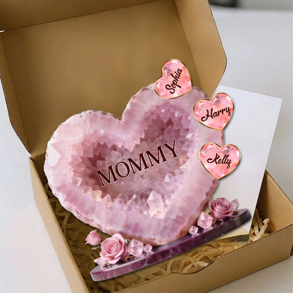 Personalized Mommy Heart Acrylic Plaque - Custom Gifts For Mom