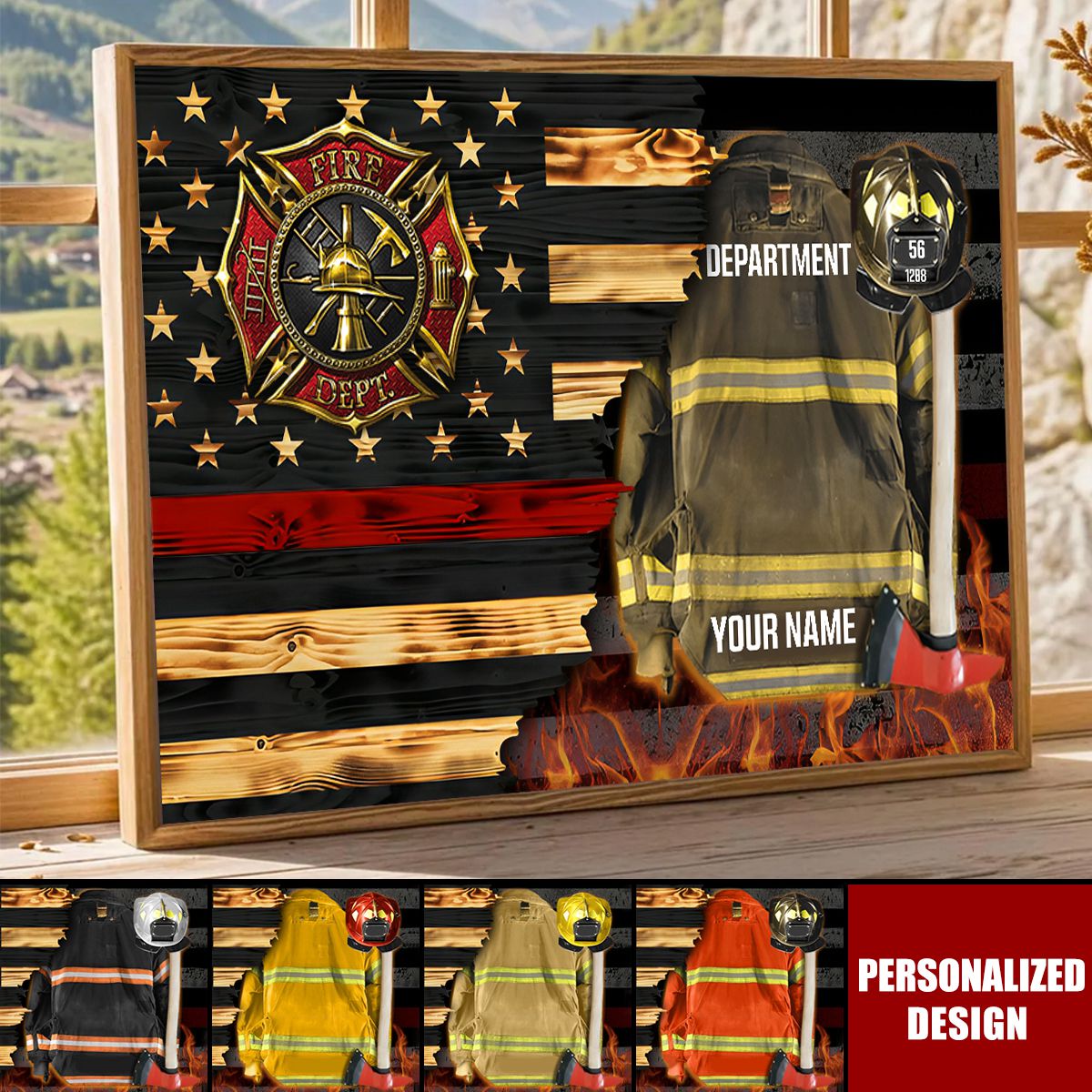 Personalized Firefighter Gear & Helmet Canvas / Poster