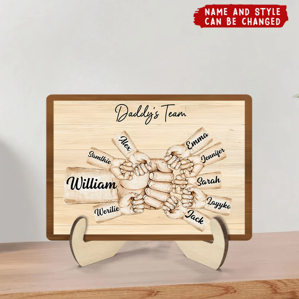 Daddy’s Team Fist Bump - Personalized 2-Layer Wooden Plaque