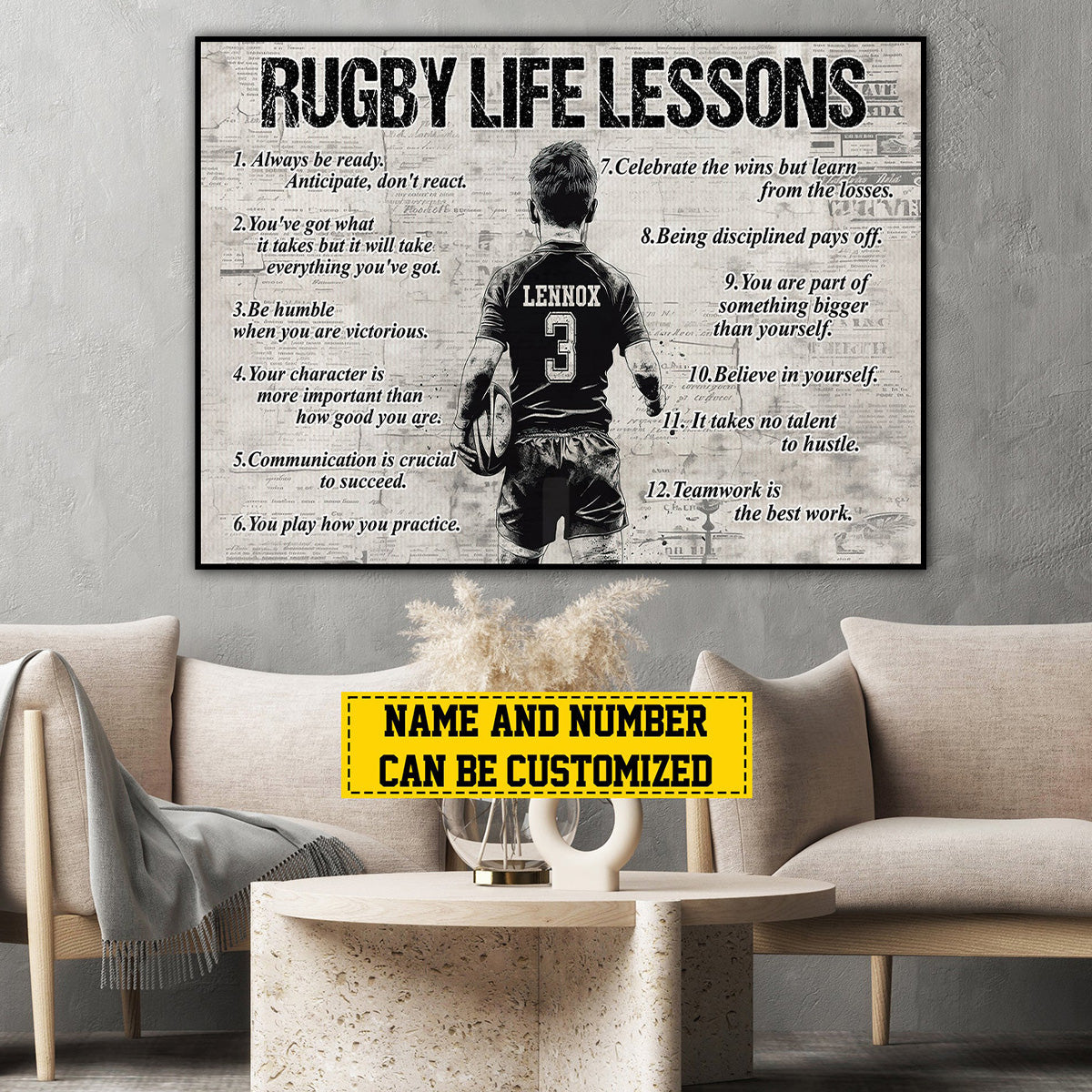 Personalized Rugby Life Lessons Poster / Canvas - Gift for Boys & Rugby Lovers
