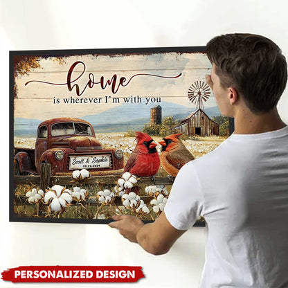 Personalized Rustic With Cardinals And Vintage Truck Poster / Canvas - Custom Romantic Gift for Couples