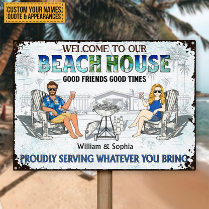 Poolside Grilling Listen To The Good Music - Personalized Metal Signs