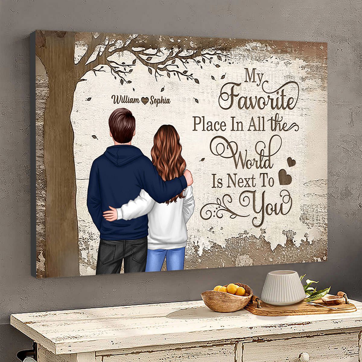 “My Favorite Place In All The World Is Next To You” - Personalized Couple Commemorative Poster / Canvas