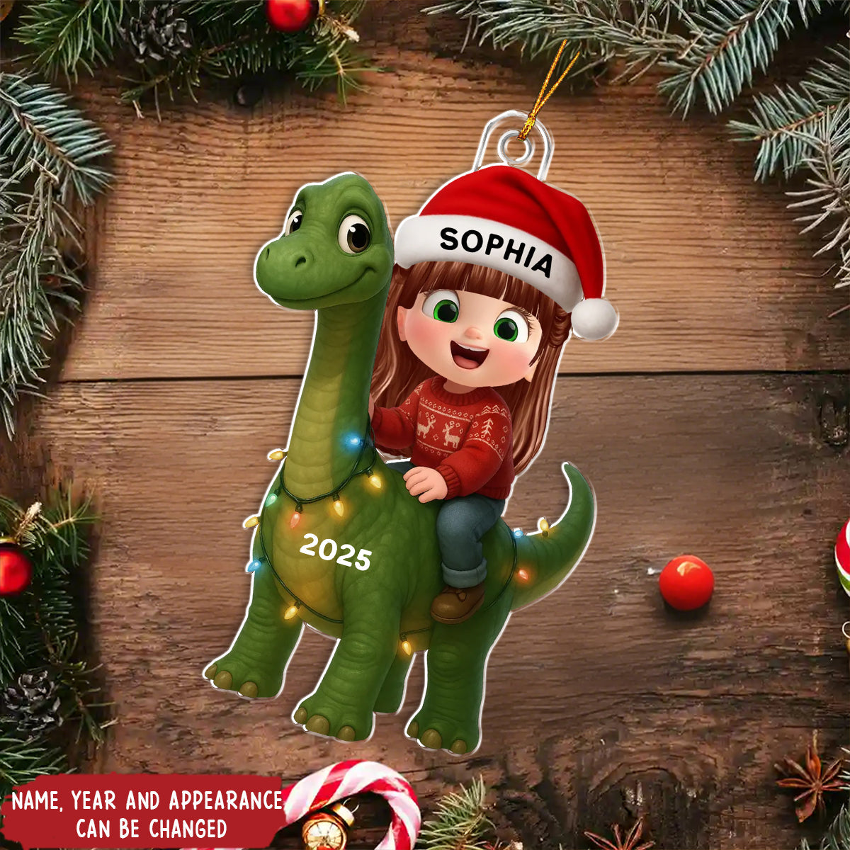 Personalized Dinosaur Kids Christmas Ornament - Adorable Cartoon Boy Girl Gift