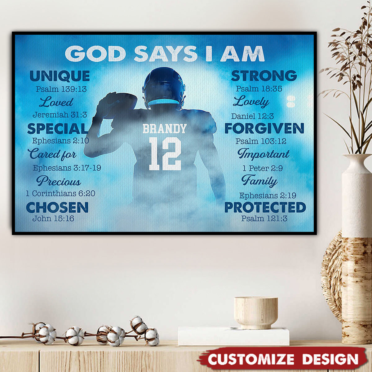 “God Says I Am” Personalized Football Poster / Canvas - Custom Gift for Boys & Football Lovers
