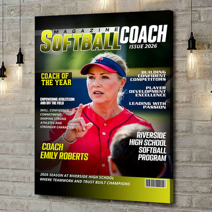Personalized Softball Coach Magazine Cover Canvas / Poster - Appreciation & End of Season Gift