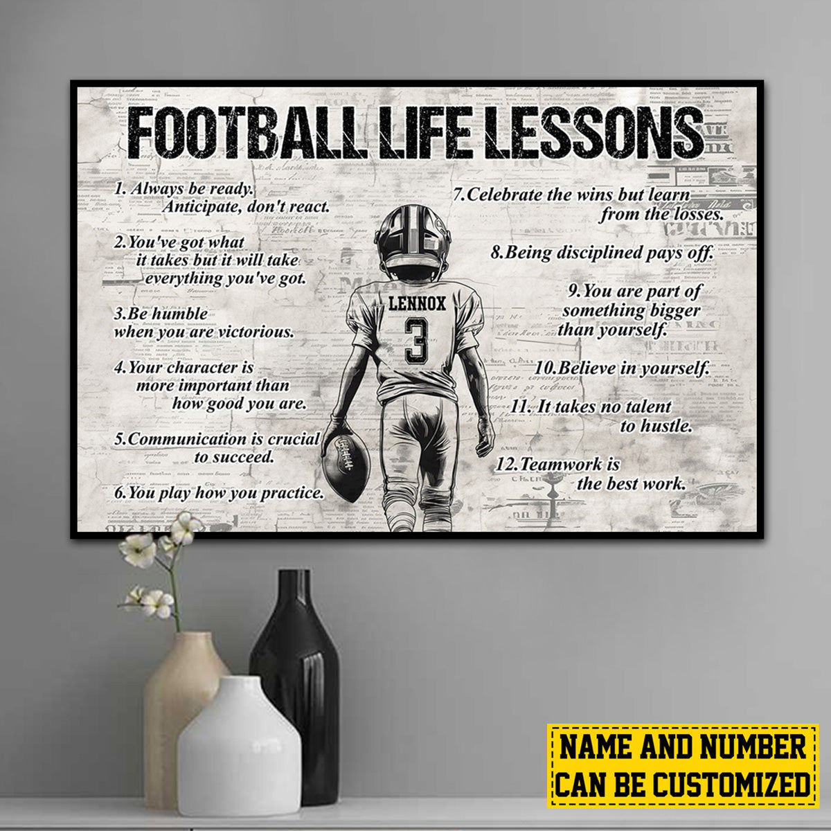 Personalized American Football Life Lessons Boy Poster / Canvas - Gift For American Football Lovers