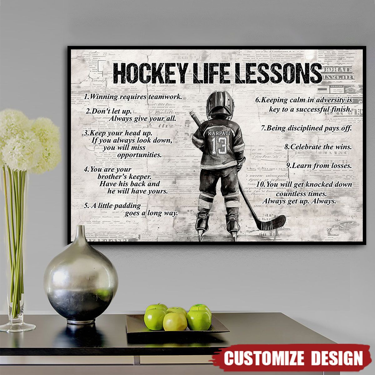 Personalized Hockey Boy Poster / Canvas - Custom Gift For Young Hockey Fans