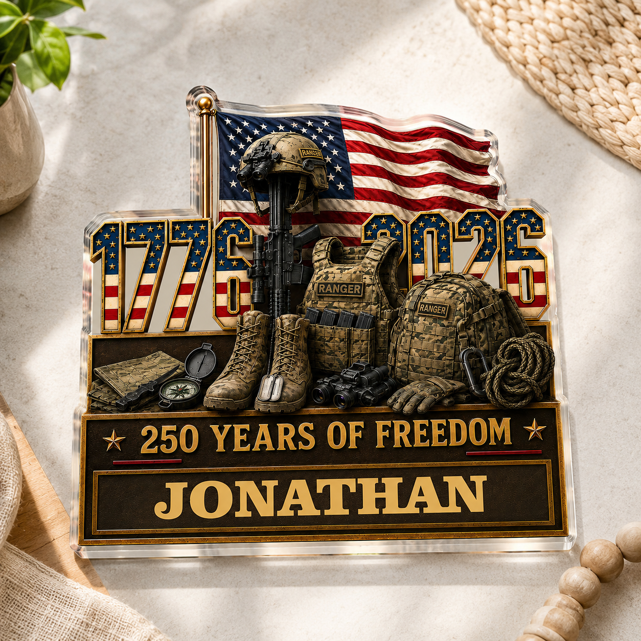 Custom Patriotic Acrylic Plaque personalization view for Military / Veteran