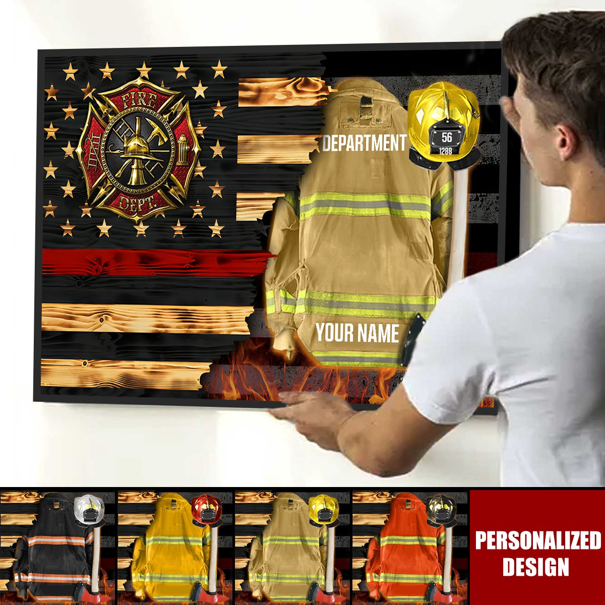 Personalized Firefighter Gear & Helmet Canvas / Poster