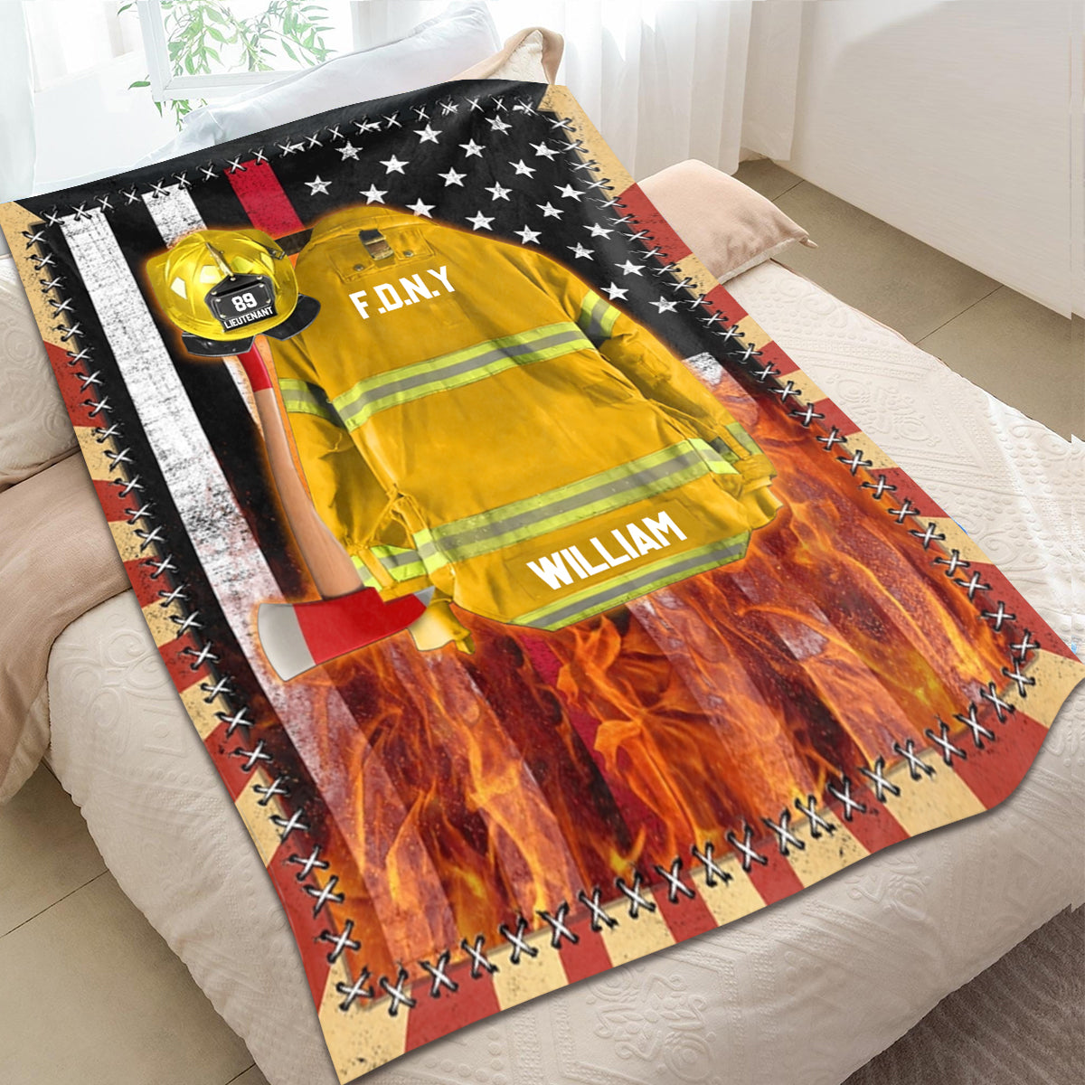 Personalized Custom Name Firefighter Us Flag Armor Blanket - Gifts for Firefighter Fireman