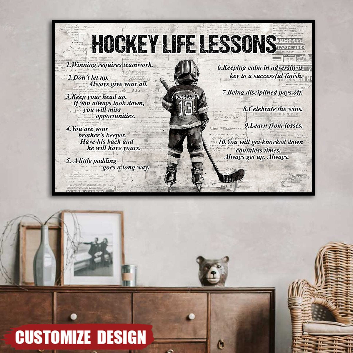 Personalized Hockey Boy Poster / Canvas - Custom Gift For Young Hockey Fans