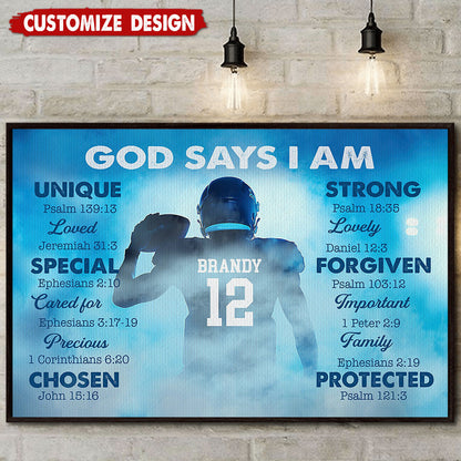 “God Says I Am” Personalized Football Poster / Canvas - Custom Gift for Boys & Football Lovers
