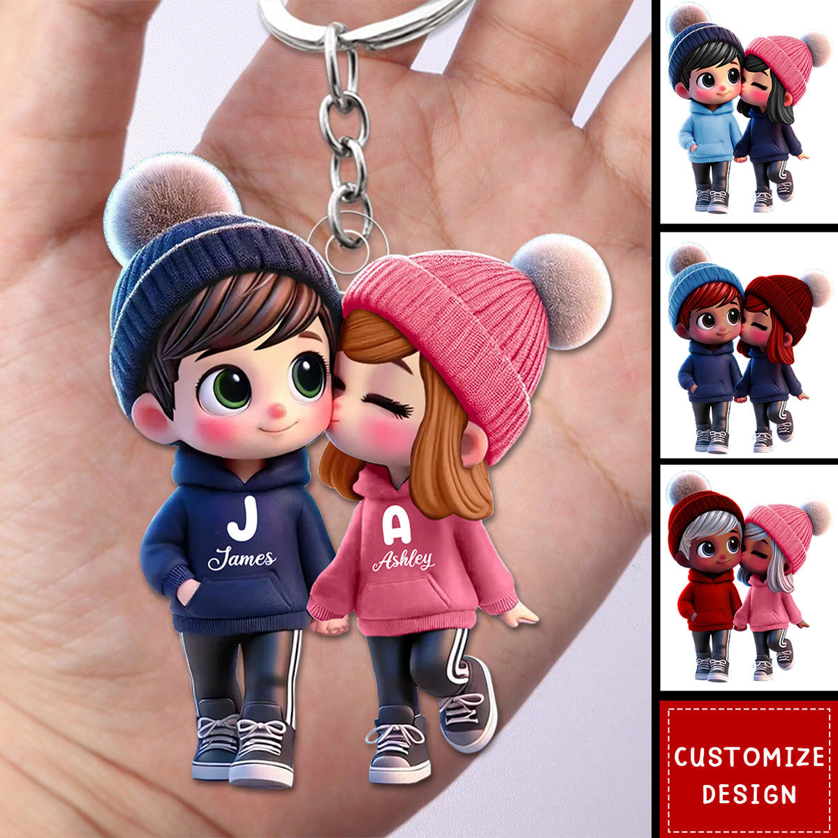 Personalized Kissing Couple Keychain - Custom Romantic Gift for Lovers