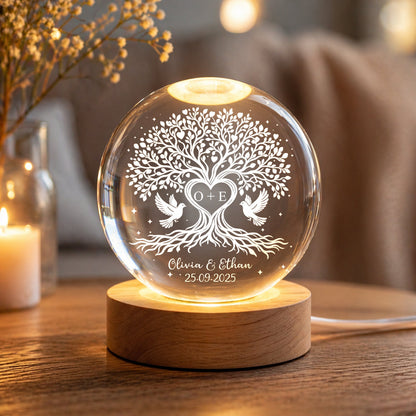 Personalized Anniversary Crystal Ball Light personalization view for Couples