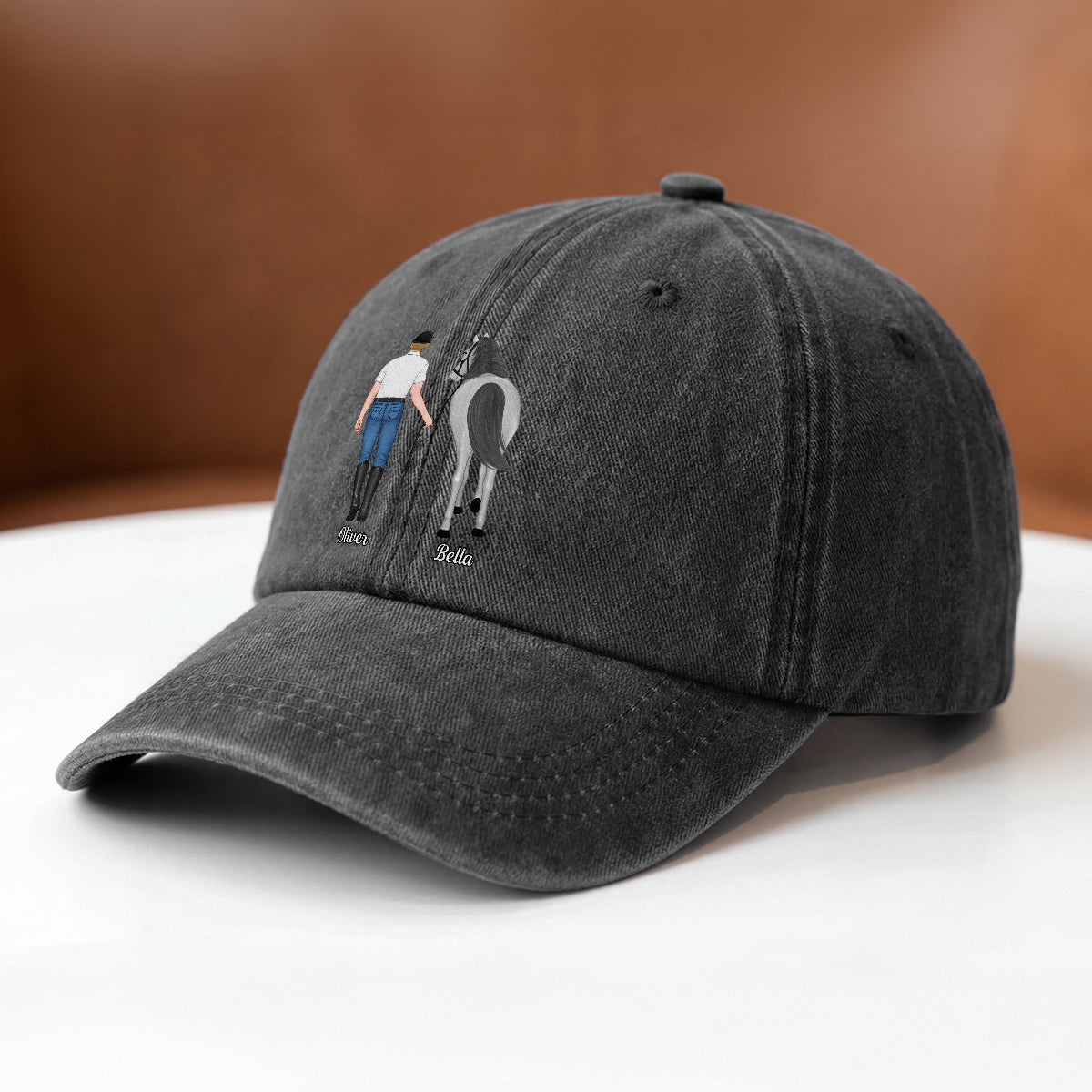 Custom Horse Rider Washed Cotton Baseball Cap personalization view for Yourself