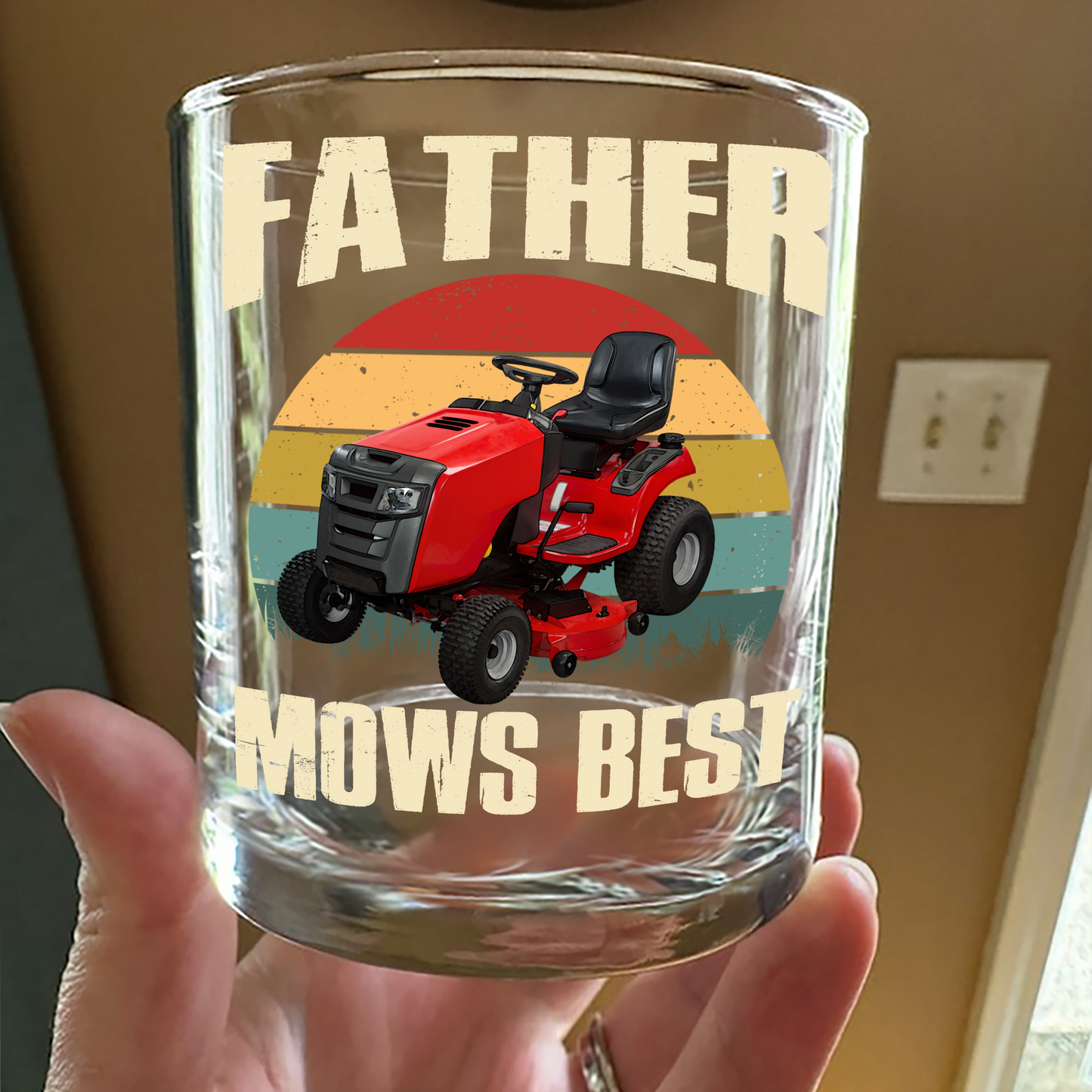 Custom Father Mows Best Retro Whiskey Glass - Father’s Day Photo Gift