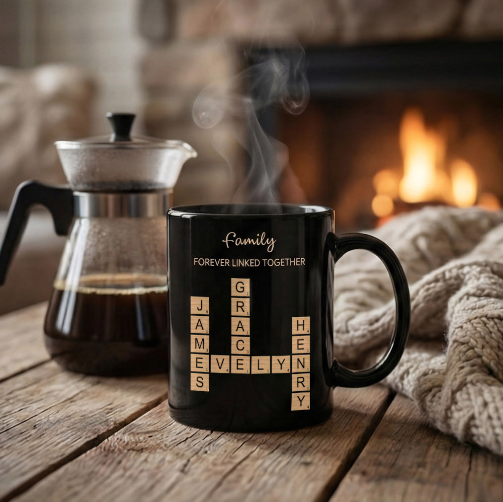 Family Forever Linked Together Crossword Art Personalized Mug - Perfect Gift for Family