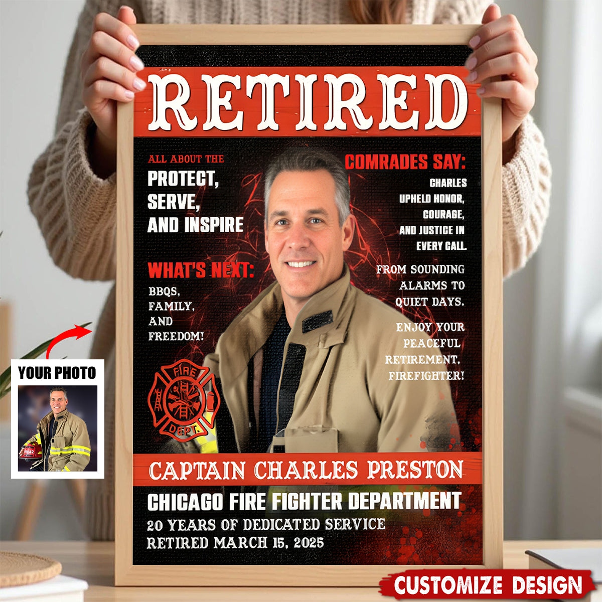 Personalized Firefighter Magazine Cover Poster / Canvas - Custom Gift for Fireman