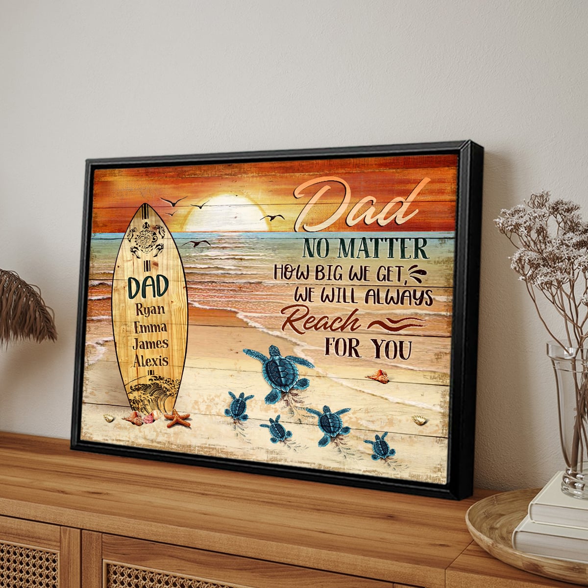 Dad No Matter How Big We Get - Personalized Sea Turtle Canvas / Poster