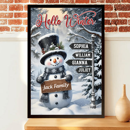 Personalized Snowman Family Christmas Poster / Canvas - Custom Wall Art with Names