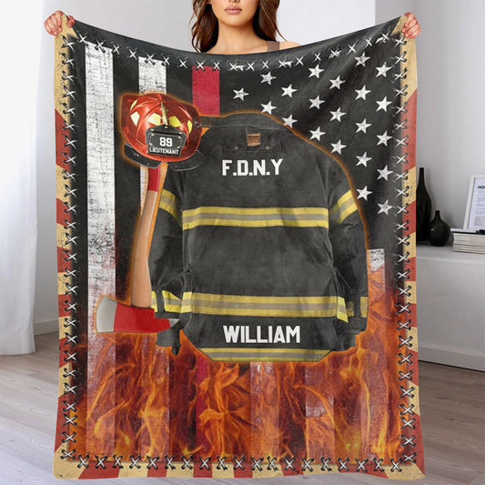 Personalized Custom Name Firefighter Us Flag Armor Blanket - Gifts for Firefighter Fireman