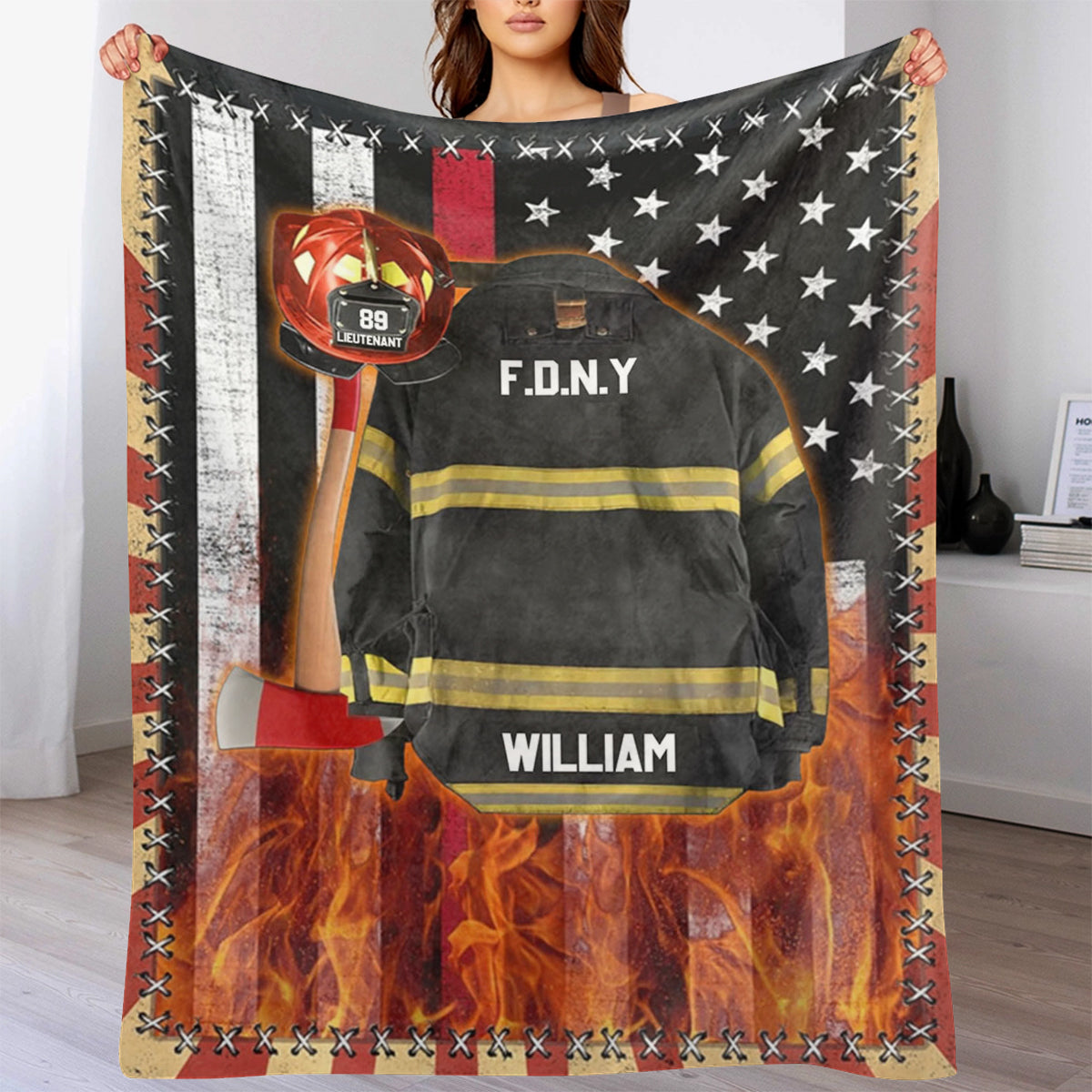 Personalized Custom Name Firefighter Us Flag Armor Blanket - Gifts for Firefighter Fireman