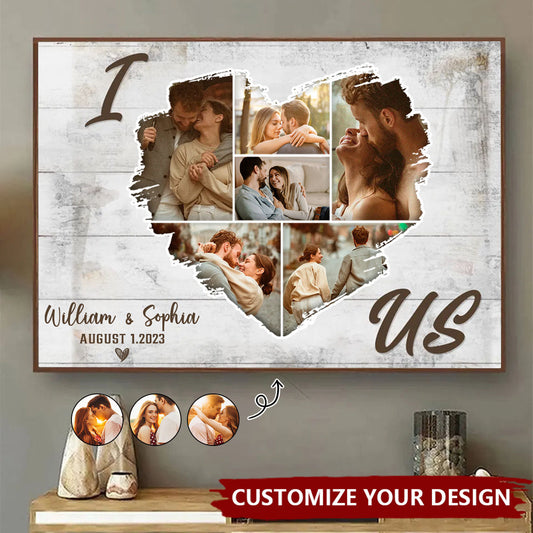 Personalized Heart Shaped Photo Collage Poster / Canvas - Custom Photos Of Us