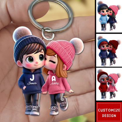 Personalized Kissing Couple Keychain - Custom Romantic Gift for Lovers