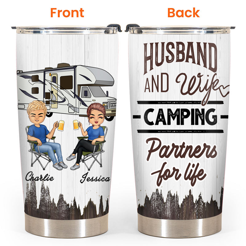 Husband And Wife Camping Partners For Life - Camping Gifts - Personalized Custom Tumbler