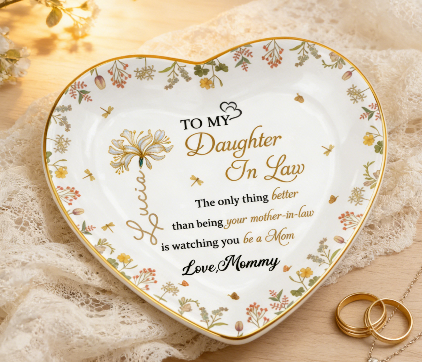 “To My Daughter-In-Law” Personalized Heart Jewelry Dish - Gift from Mom