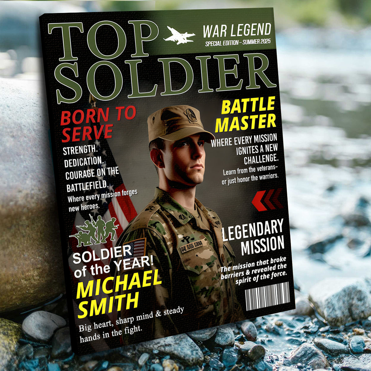 Personalized Soldier Magazine Cover Poster / Canvas - Military Retirement Gift for Army, Navy, Air Force & Marines