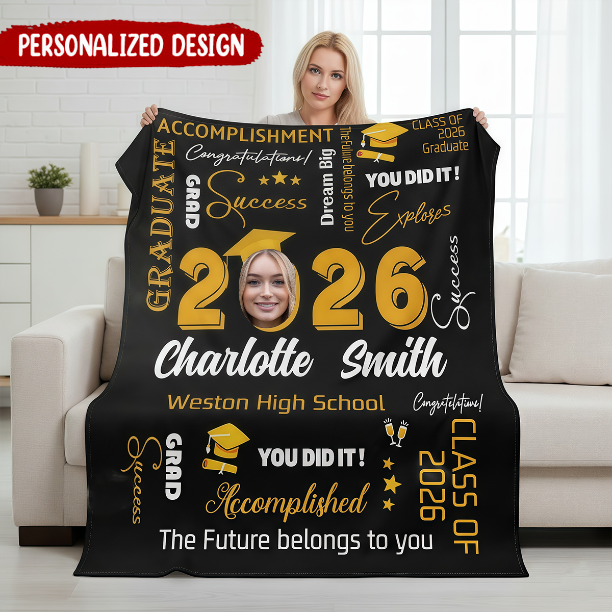 Personalized Custom Photo & Name Blanket - Gift Ideas For Graduate
