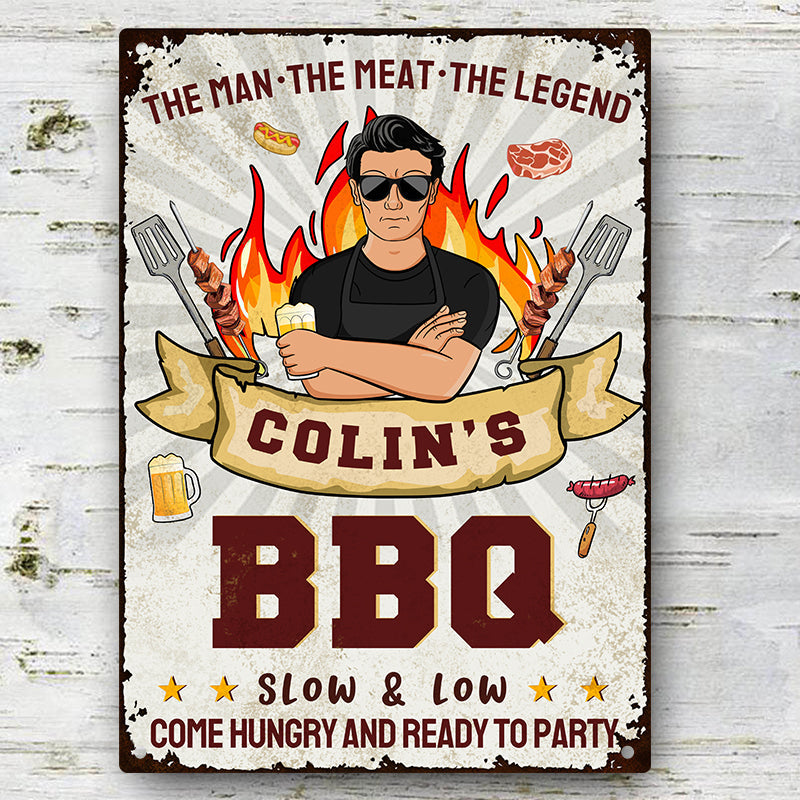 Grilling The Man The Meat The Legend - Personalized Custom Classic Metal Signs