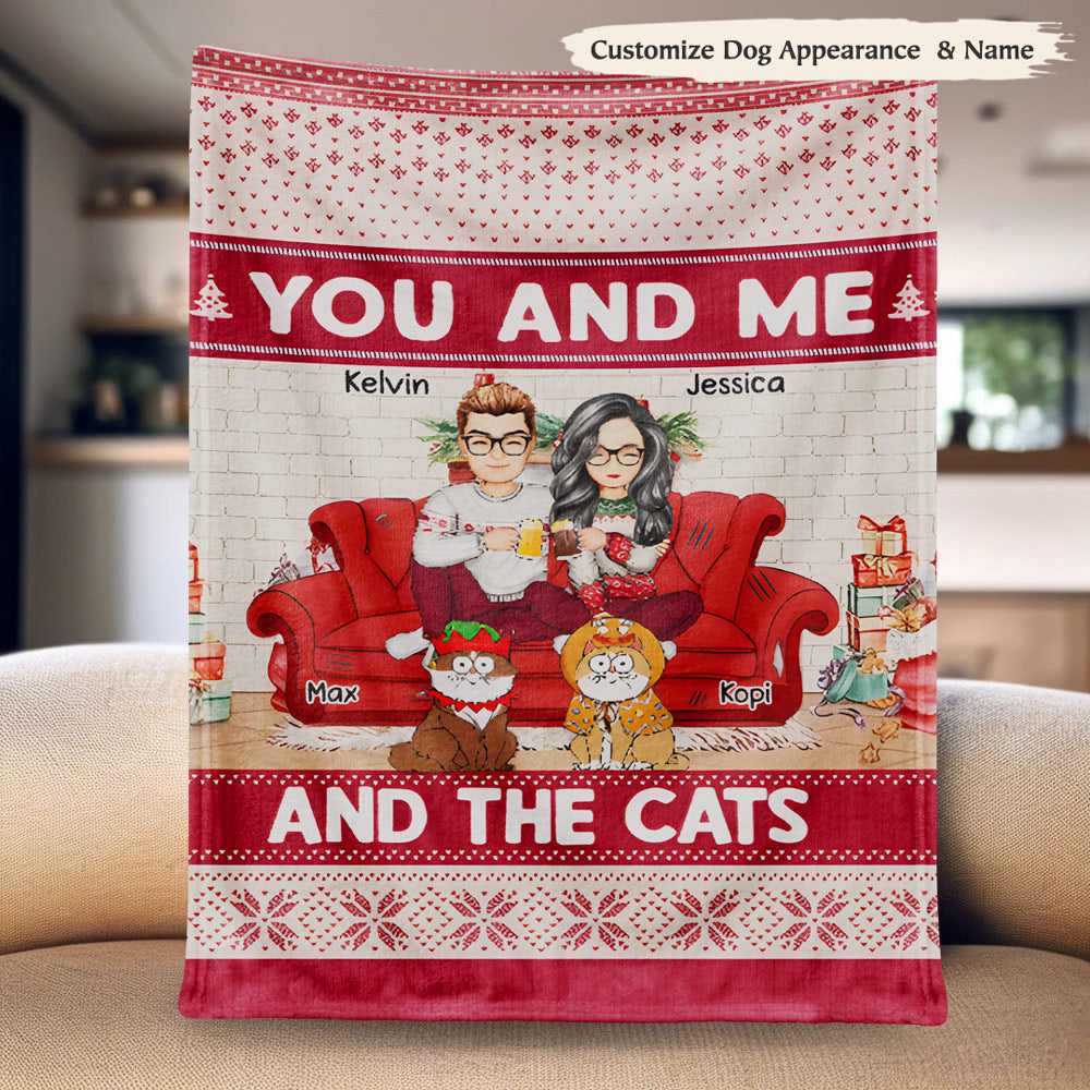 You And Me And The Cats - Personalized Holiday Blanket With Custom Names