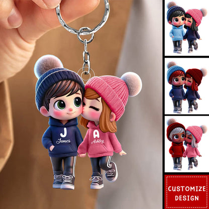 Personalized Kissing Couple Keychain - Custom Romantic Gift for Lovers