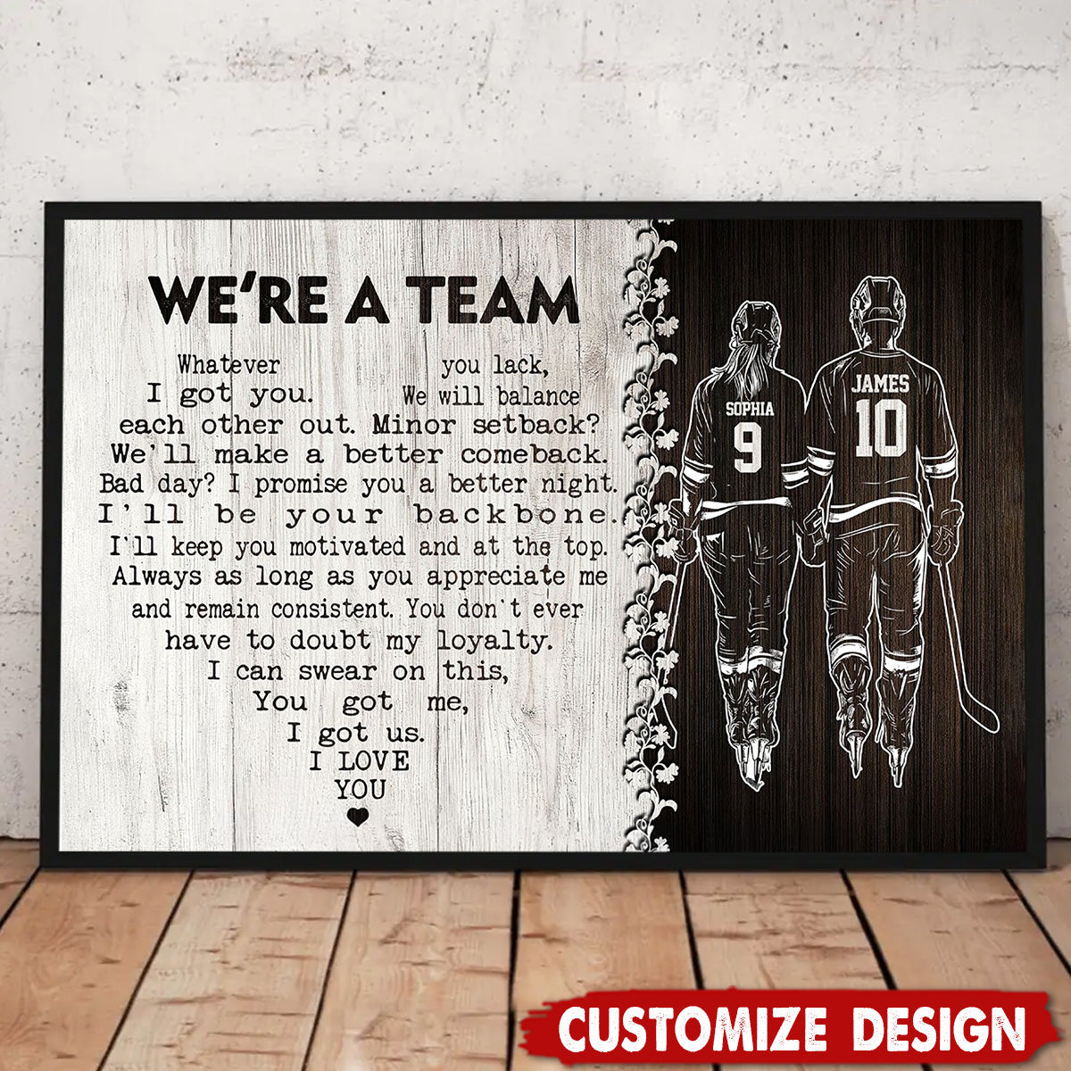 “We’re A Team” Personalized Hockey Couple Poster / Canvas - Custom Gift for Hockey Lovers
