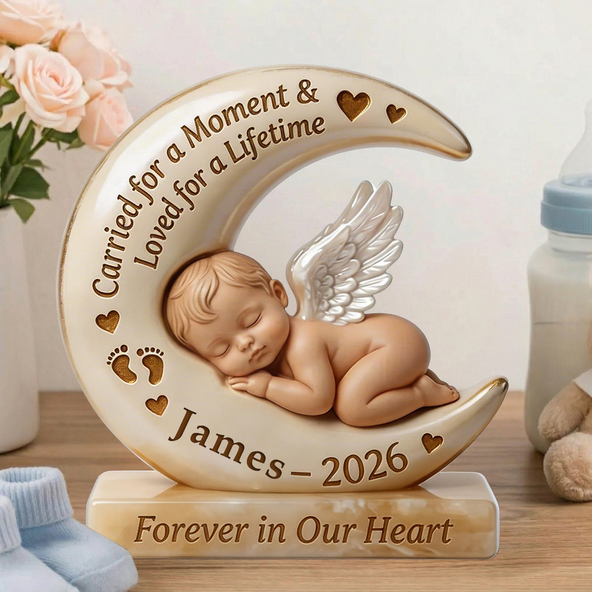 Personalized Baby Angel & Moon Acrylic Plaque - Memorial Gift for Baby