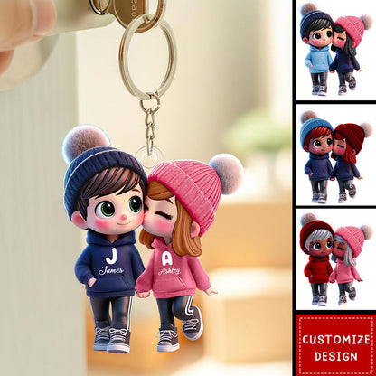 Personalized Kissing Couple Keychain - Custom Romantic Gift for Lovers