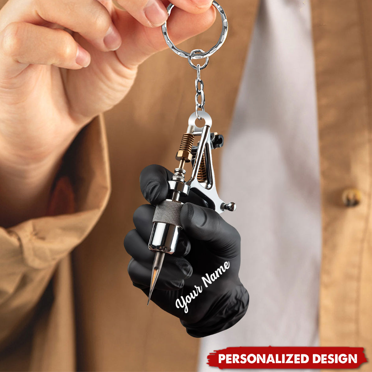 Personalized Tattoo Machine Christmas Keychain - Tattoo Artist Gift
