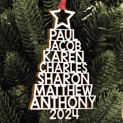 Personalized Family Names 2024 Christmas Tree Wood Ornament Gift
