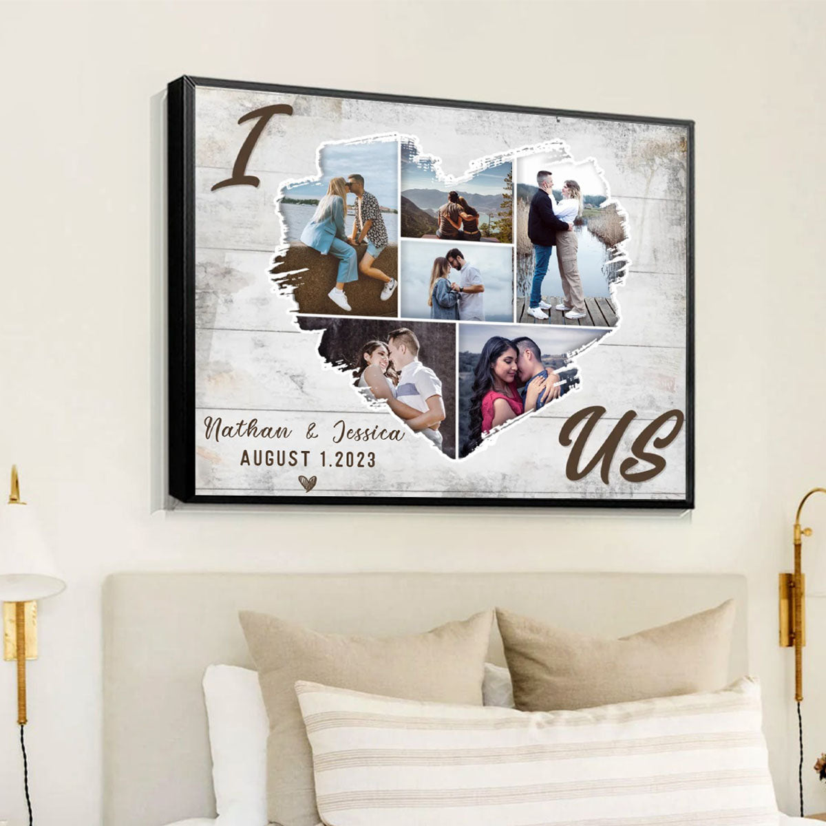 Personalized Heart Photo Collage Canvas / Poster - Custom Wall Art for Couples