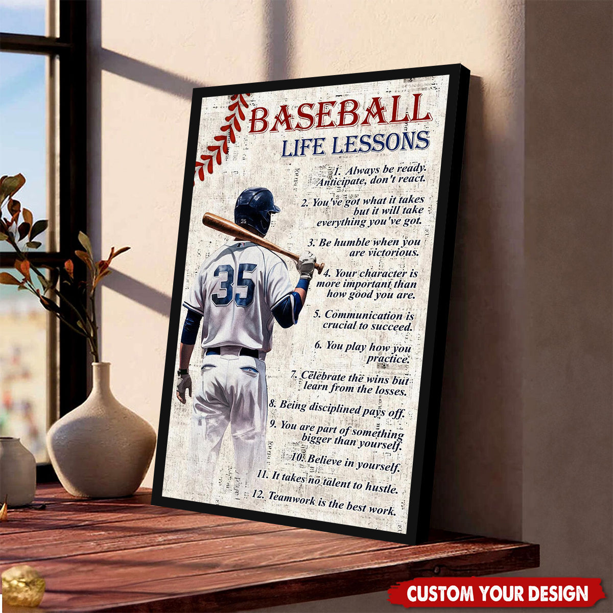 Personalized Baseball Life Lessons Poster / Canvas - Gift for Baseball Athletes Coaches & Fans