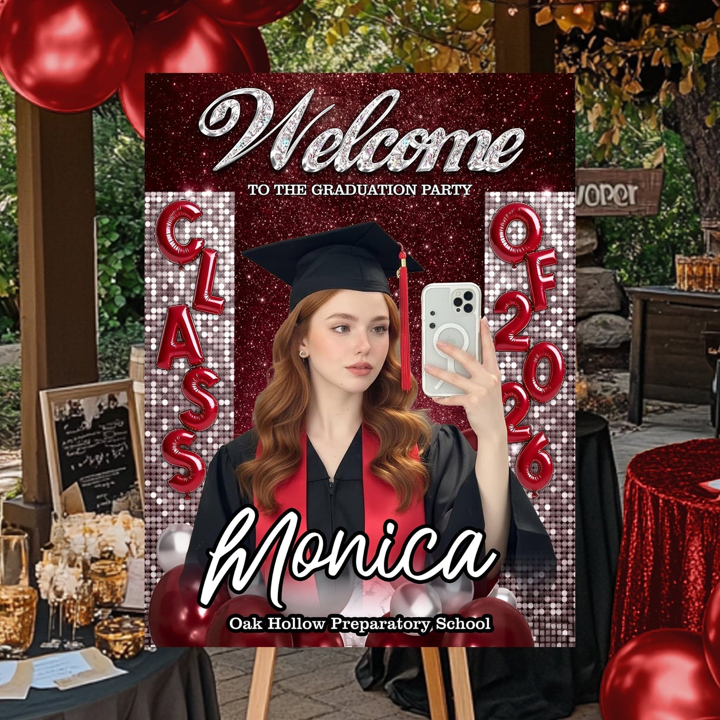 Custom Class of 2026 Graduation Welcome Sign - Personalized Photo Canvas / Poster Party Decor