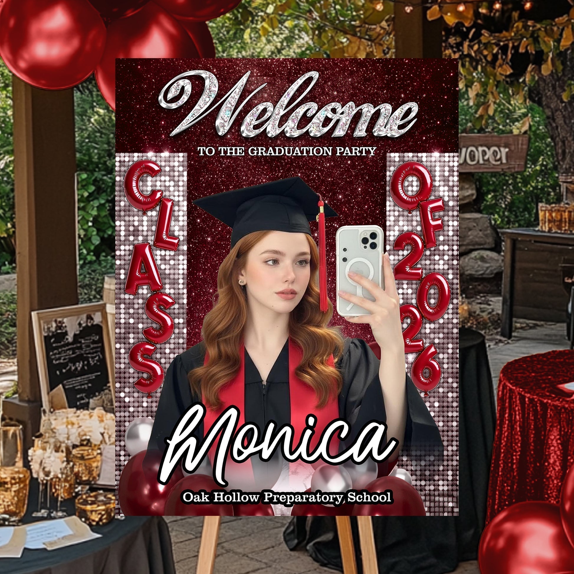 Custom Class of 2026 Graduation Welcome Sign - Personalized Photo Canvas / Poster Party Decor