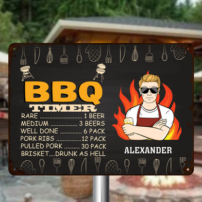 Dad's BBQ Timer - Personalized Custom Classic Camping Metal Signs - Gift For Father, Grandpa