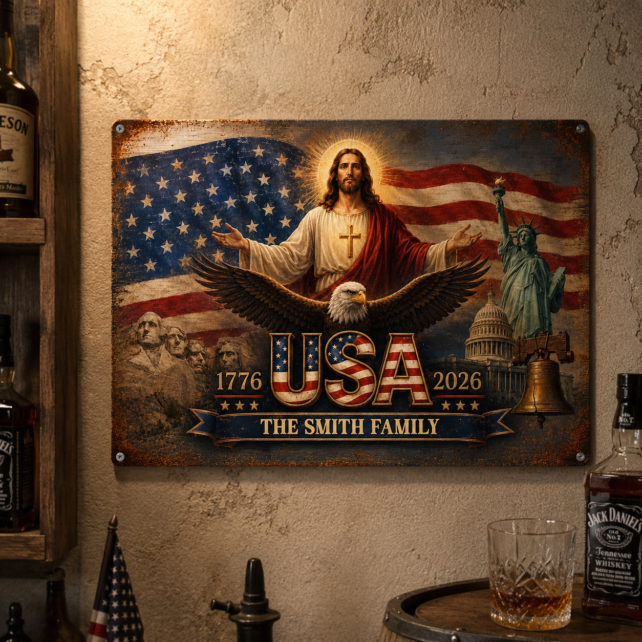 Custom America 250Th Anniversary Metal Sign personalization view for Family