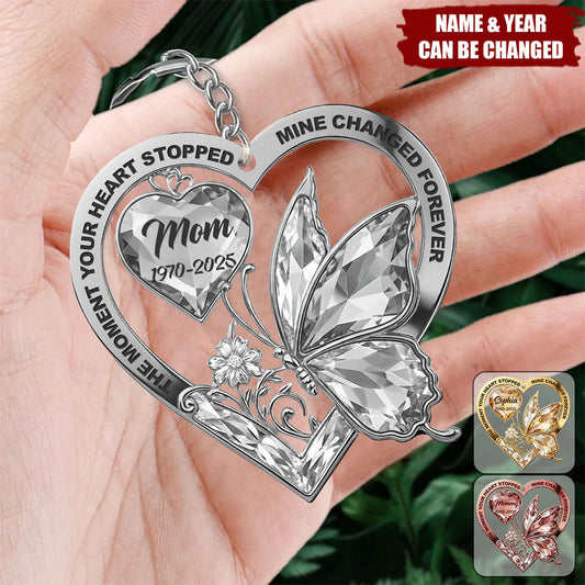 The Moment Your Heart Stopped Mine Changed Forever - Personalized Butterfly And Heart Acrylic Keychain