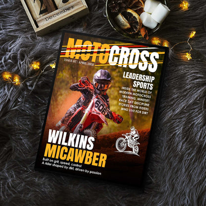 Personalized Motocross Magazine Cover Poster / Canvas - Custom Dirt Bike Rider Photo Gift for MX Lovers